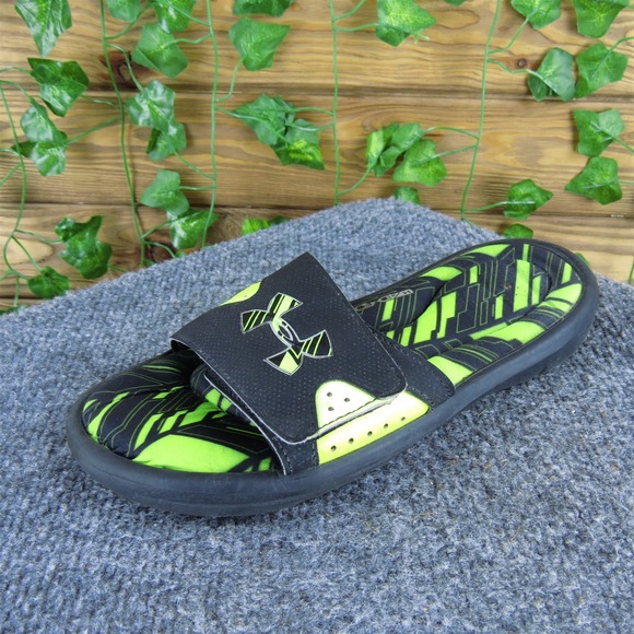 Under Armour Slide ‎ Boys Y 5 Medium Sandal Green Synthetic Hook & Loop - Picture 1 of 7